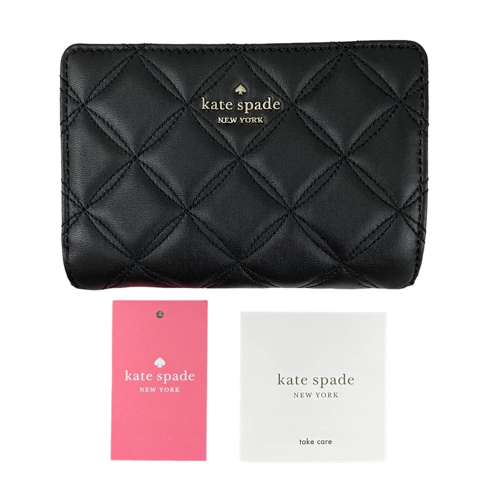 NEW Kate Spade Natalia Quilted Bifold Wallet Medium Compact Leather Black